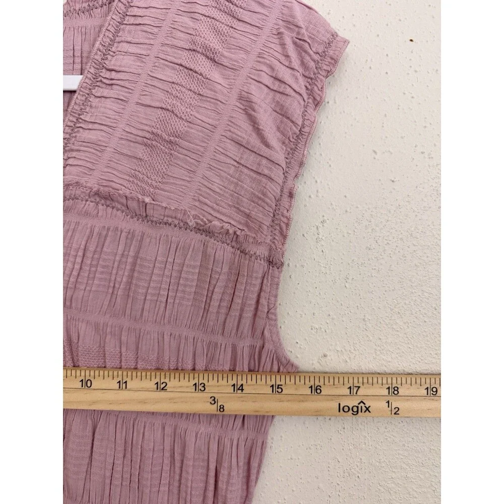 Free People Midi Dress Sz Medium Desert Dazed Pink Cotton Short Sleeve Smocked - Picture 6 of 9